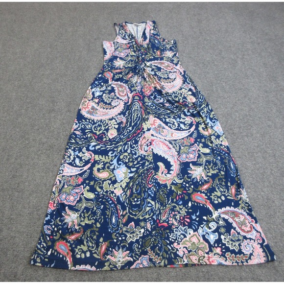 Tommy Bahama Dress Womens Large Blue Paisley Sleeveless Maxi V-Neck Summer Beach - Picture 1 of 15